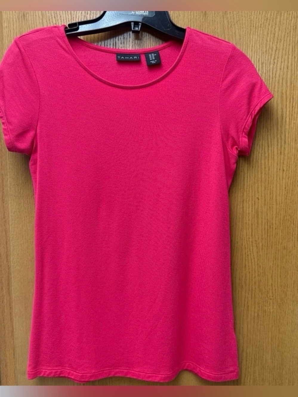 Tahari Hot Pink Short Sleeve Crew Neck Top